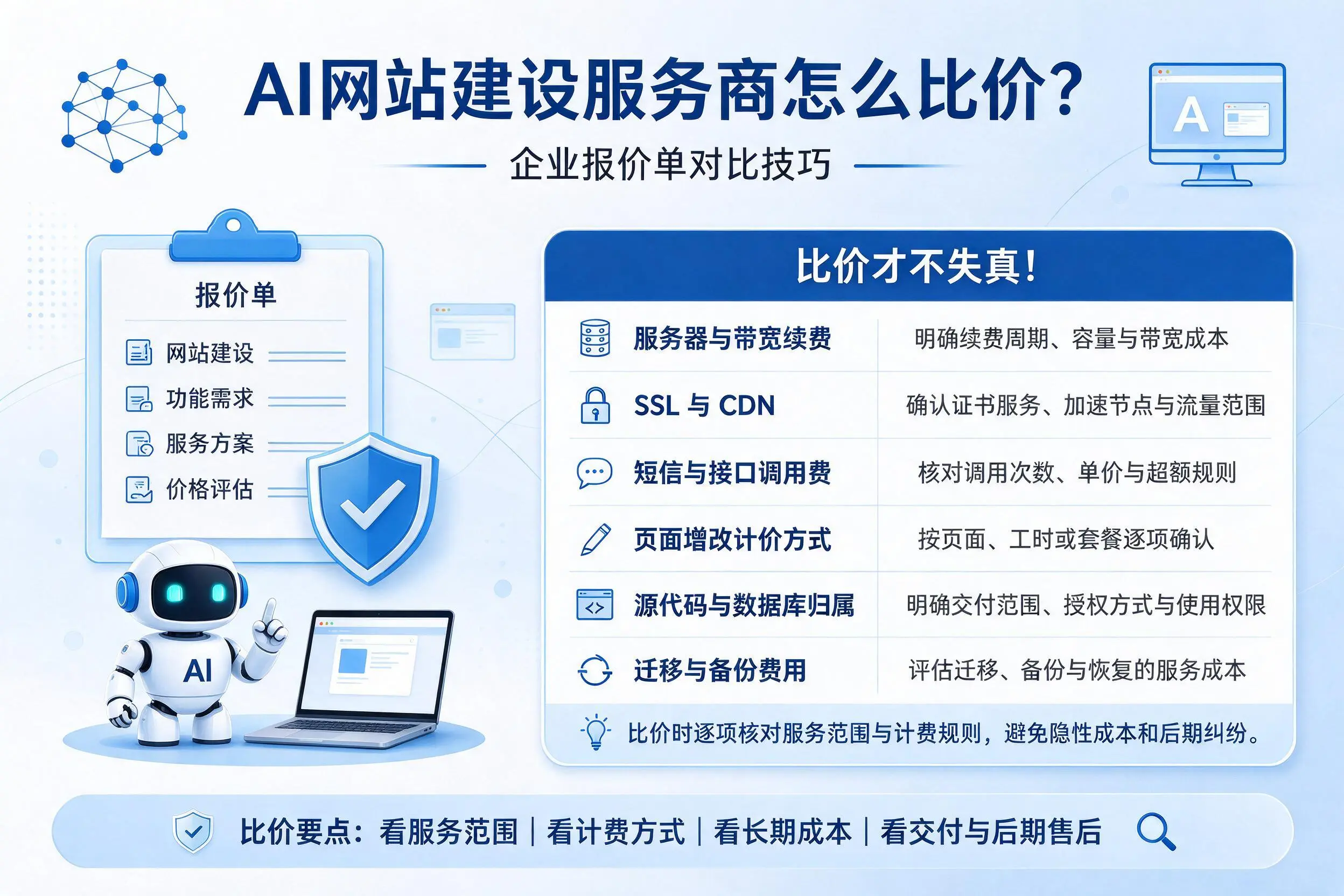 AI网站建设服务商怎么比价？陕西企业报价单对比技巧