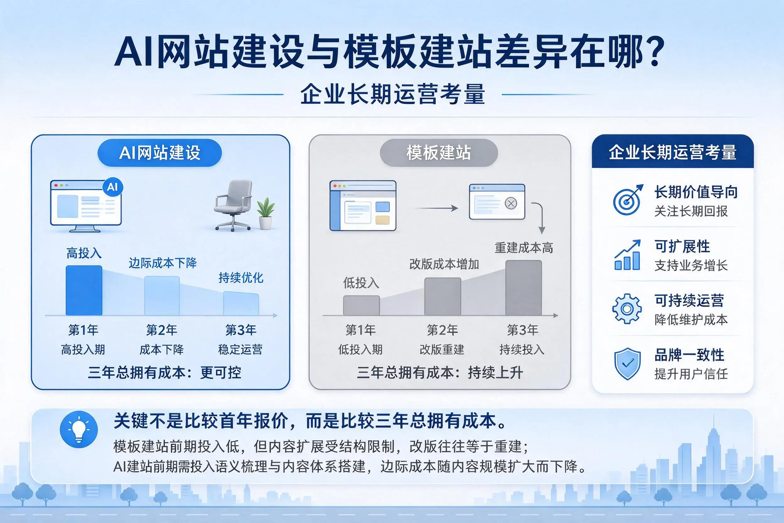 AI网站建设与模板建站差异在哪?陕西企业长期运营考量