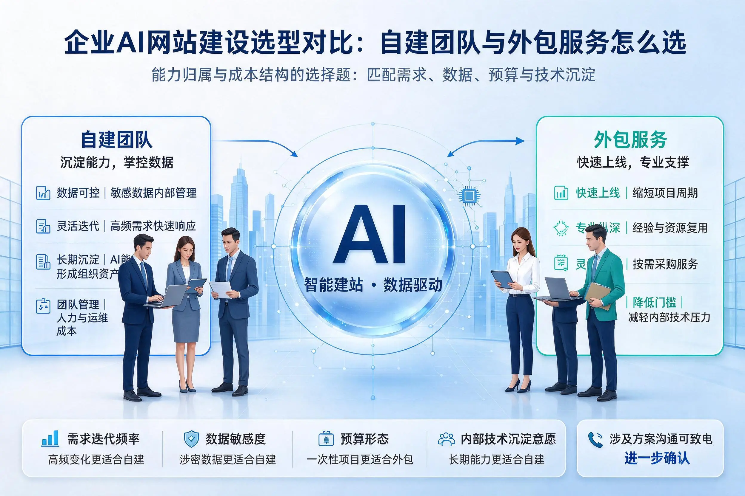 陕西企业AI网站建设选型对比：自建团队与外包服务怎么选